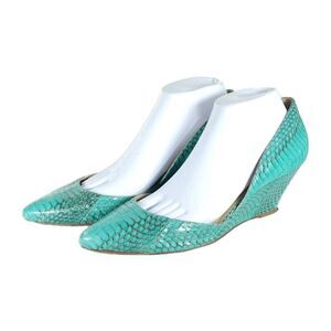 Loeffler Randall Women's US10B Green Leather Snakeskin Wedge D'Orsay Heels Shoes